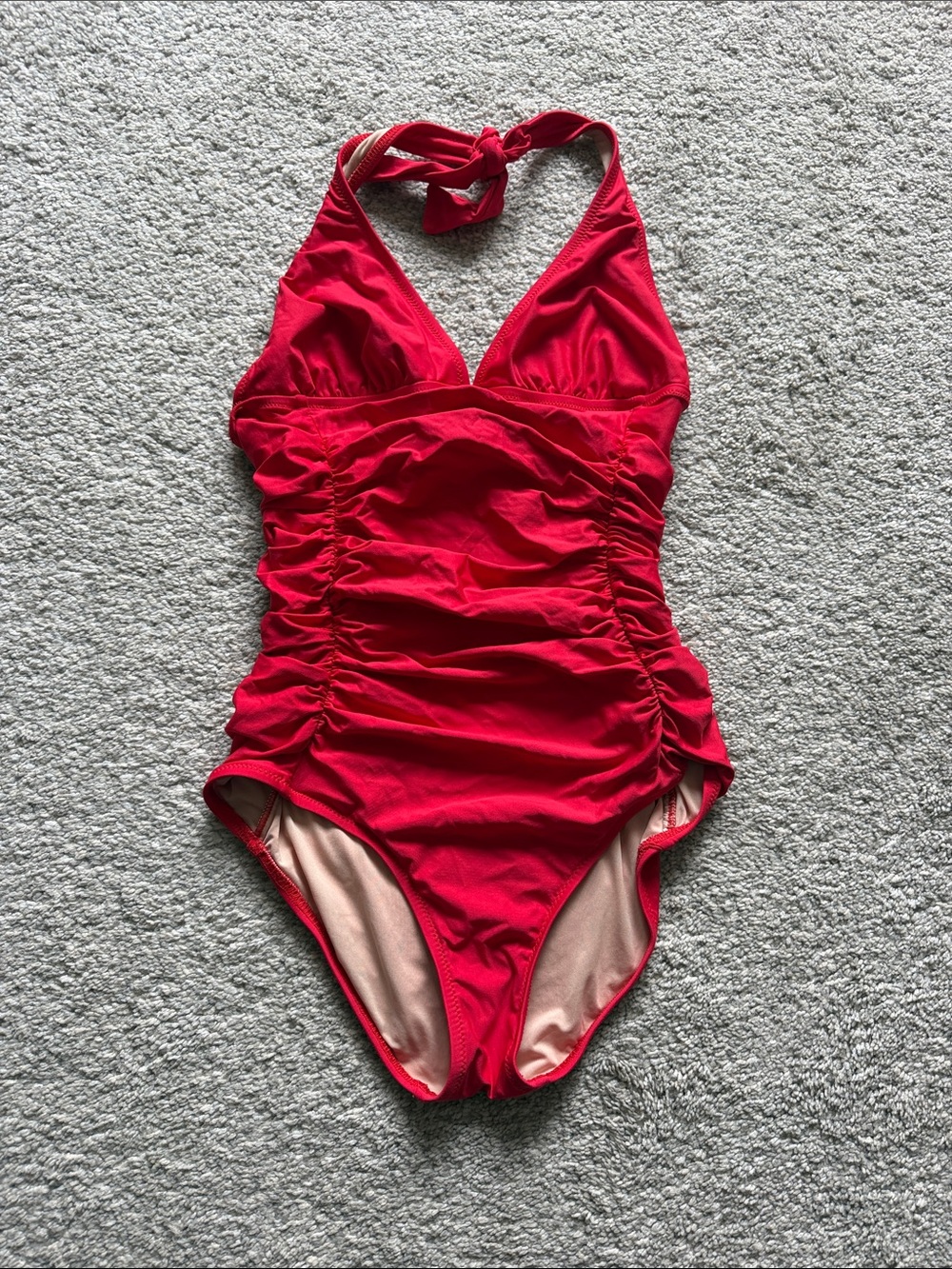 J. Crew Red Halter Ruched One-Piece Swimsuit